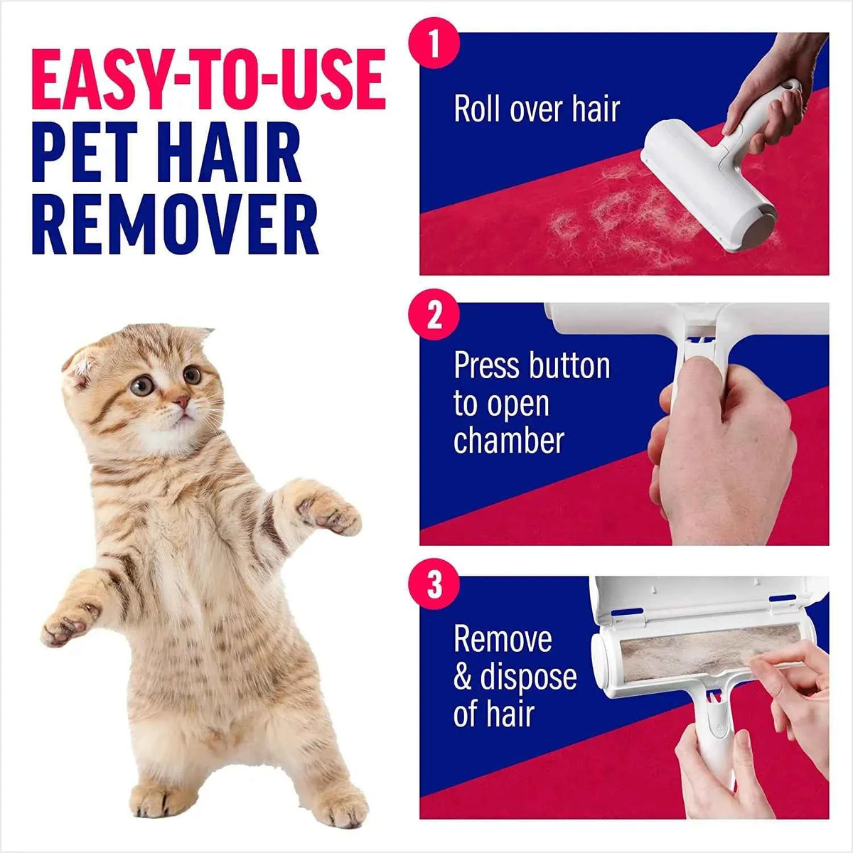 Pet Hair Remover Roller with Self-Cleaning Base — Reusable Lint Roller for Furniture, Sofa & Clothing