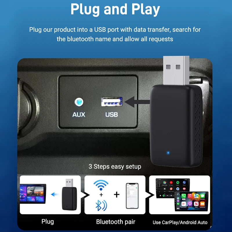 XUDA 2026 Mini Wireless Apple CarPlay & Android Auto Adapter with 5GHz Wi-Fi – Plug & Play for OEM Wired Systems
