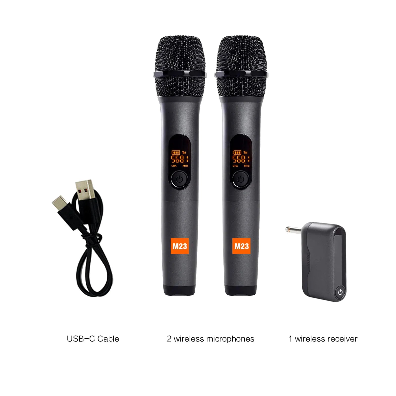 G-MARK M23 UHF 2-Channel Wireless Microphone System – Rechargeable Handheld Mic for Karaoke, Church & DJ