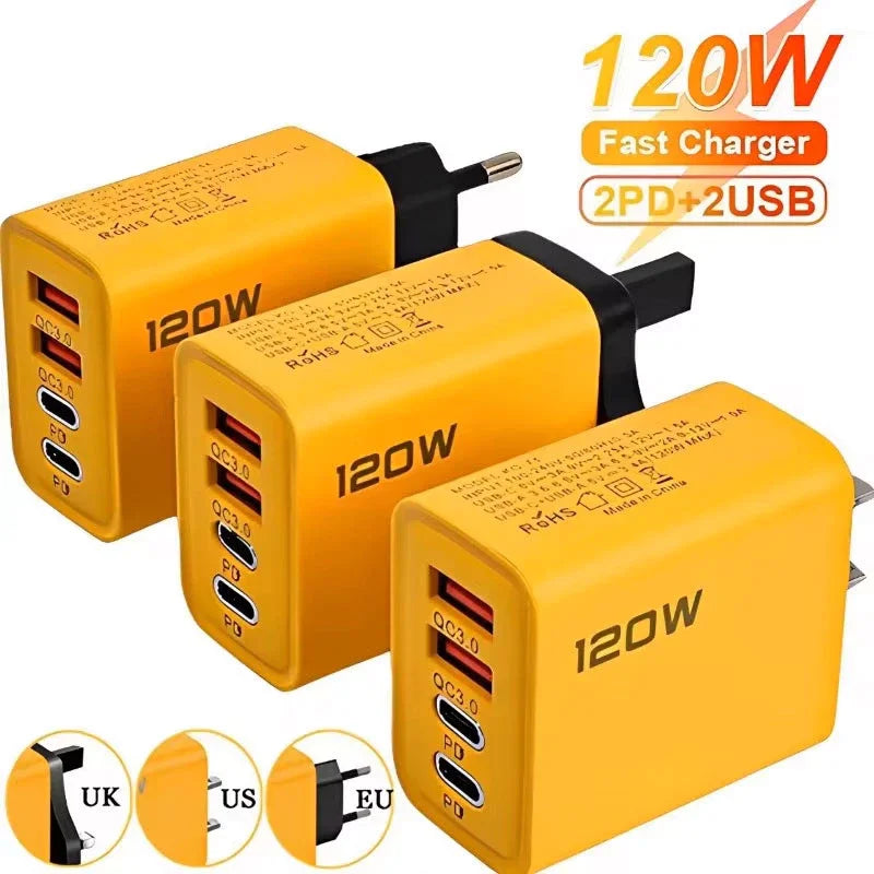 4-Port USB-C PD Fast Charger – Quick Charge 3.0 Type-C Adapter for iPhone 16/15, Samsung, Xiaomi & Huawei
