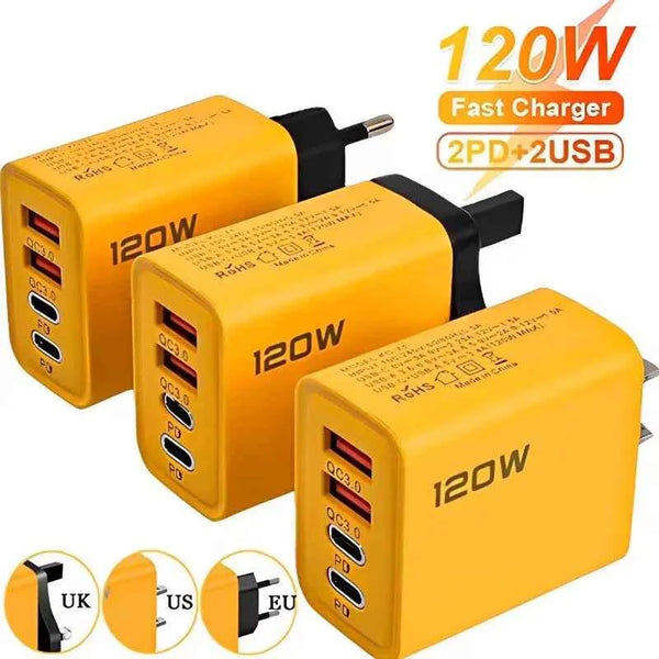 4-Port USB-C PD Fast Charger – Quick Charge 3.0 Type-C Adapter for iPhone 16/15, Samsung, Xiaomi & Huawei