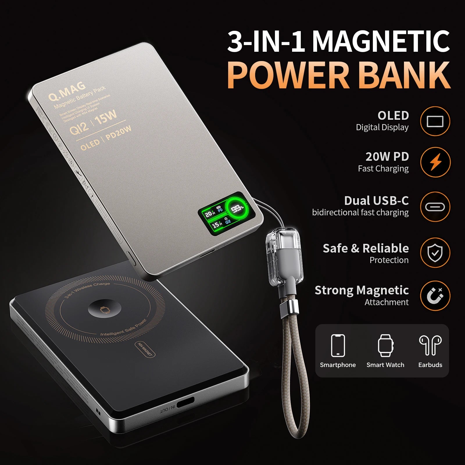 Wireless Magnetic Power Bank – Fast Charging Portable Battery for iPhone 12–17 Pro Max, Apple Watch & AirPods | 5000/10000mAh