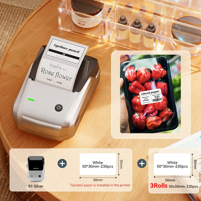 NIIMBOT B1 Portable Bluetooth Label Printer — 2-Inch Thermal Sticker Maker for Smartphones & PC