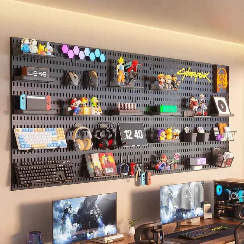 No-Drill Gaming Room Pegboard Wall Organizer – Controller, Headphone & Keyboard Storage Rack