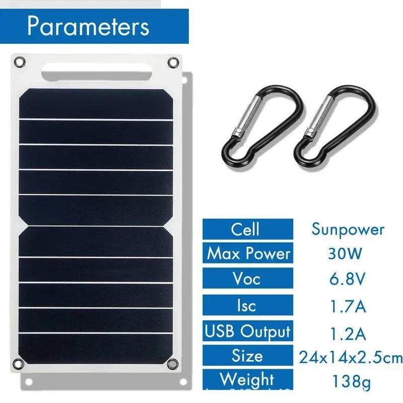 30W Waterproof Solar Charging Panel – 6.8V Portable USB Power Supply for Camping, Hiking & Mobile Devices