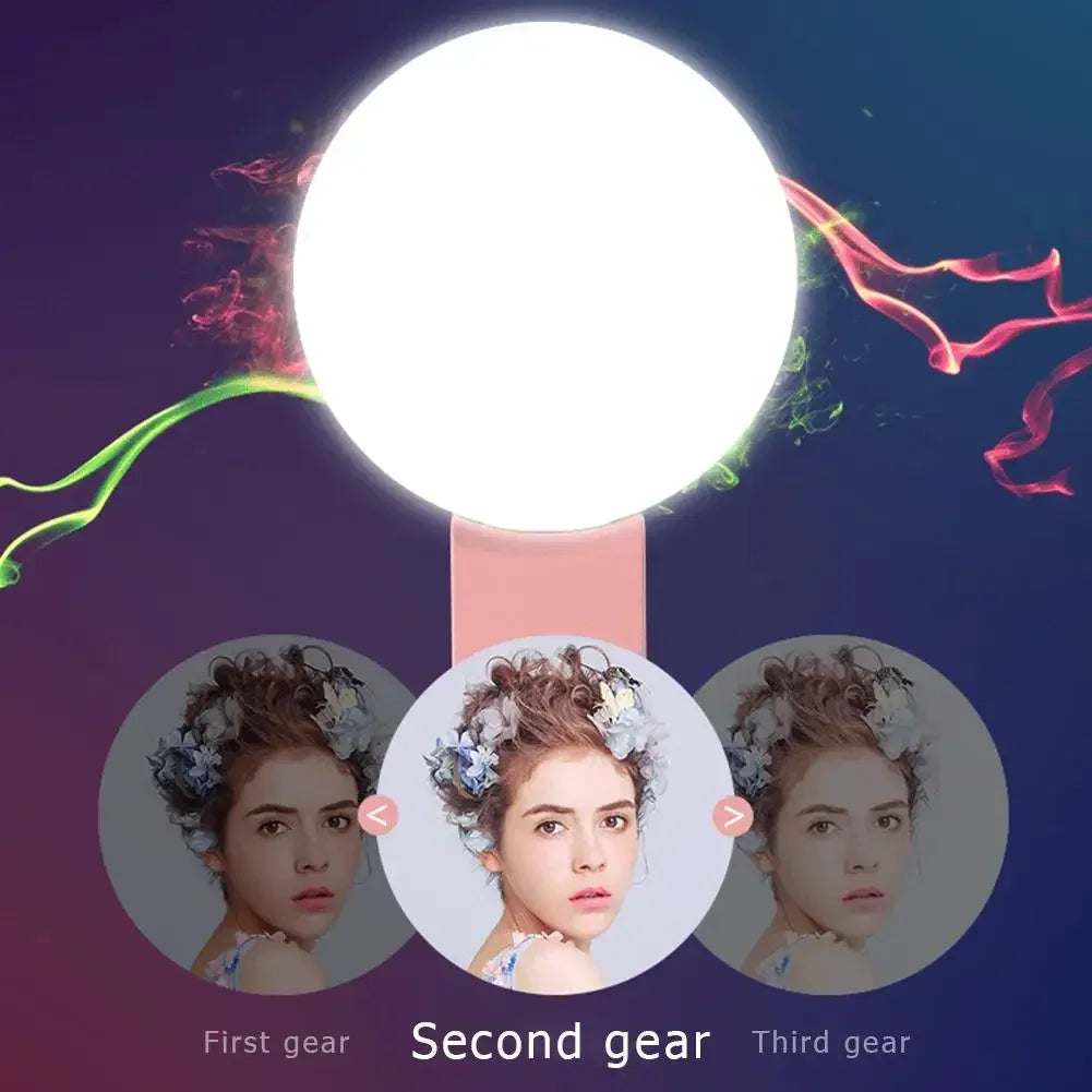 Rapuntek™ Mini Clip-On LED Selfie Ring Light – 3-Level Dimming Fill Light for Phone, Makeup & Video Calls