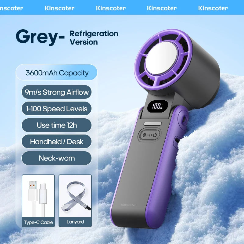 KINSCOTER Foldable Handheld Fan — 3600mAh, 100-Speed Control, Ice-Cool Technology