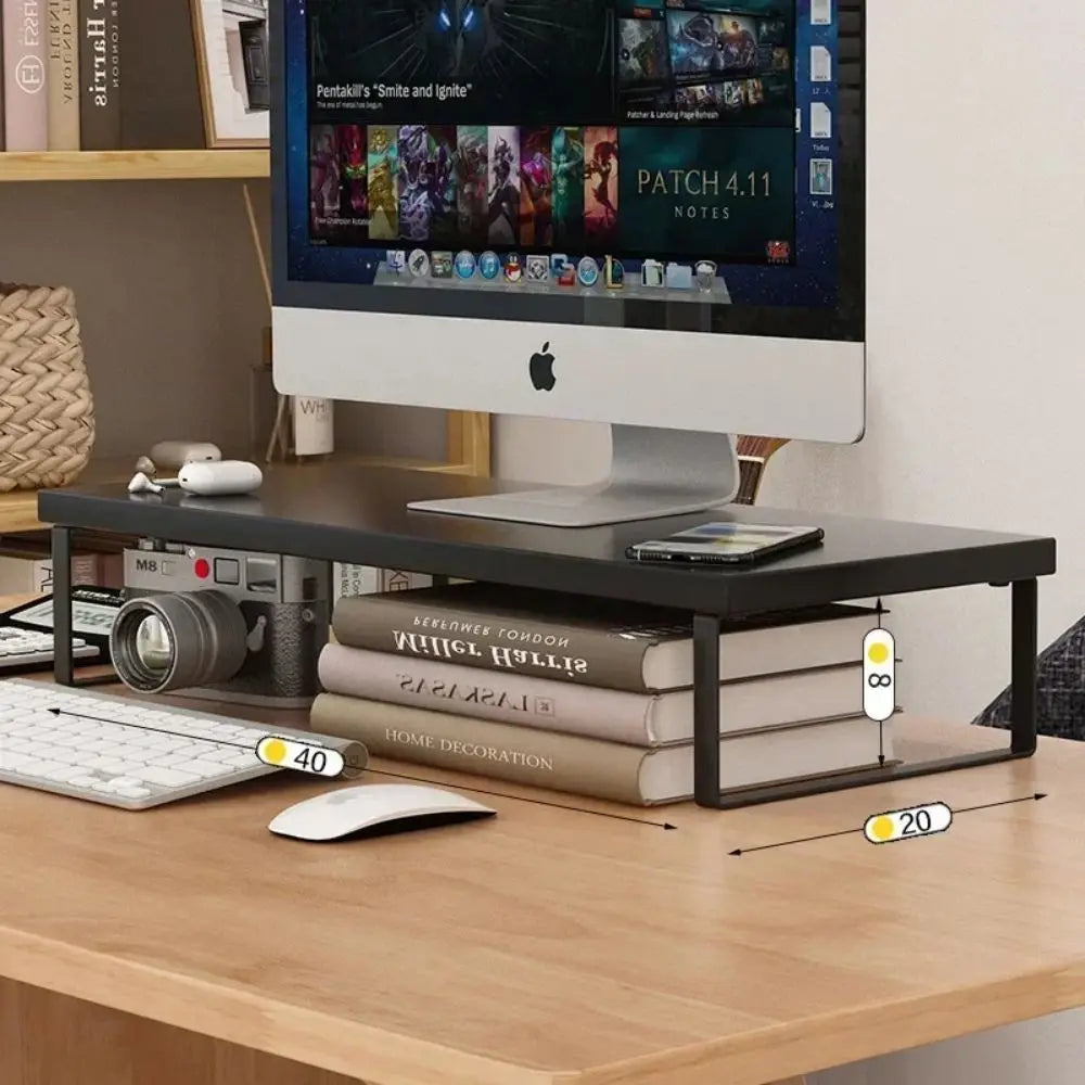 Elevated Monitor Stand with Home Office Storage Rack