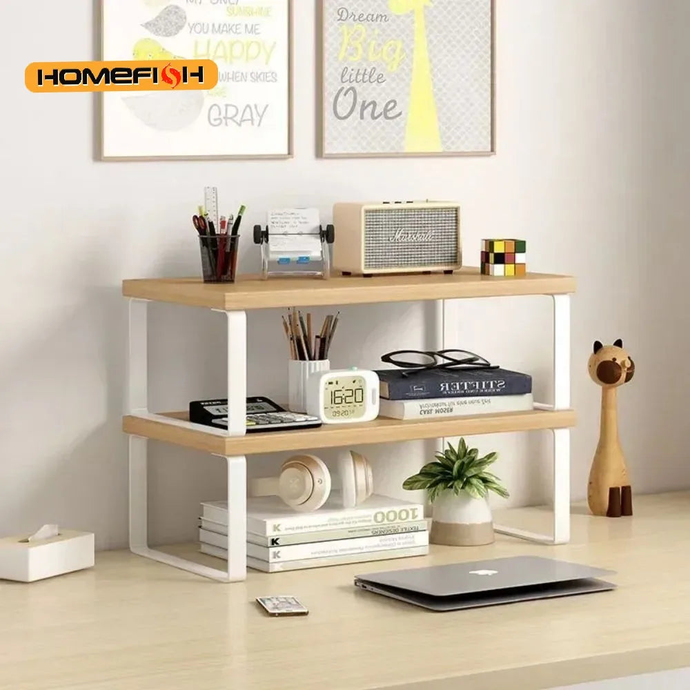 Elevated Monitor Stand with Home Office Storage Rack