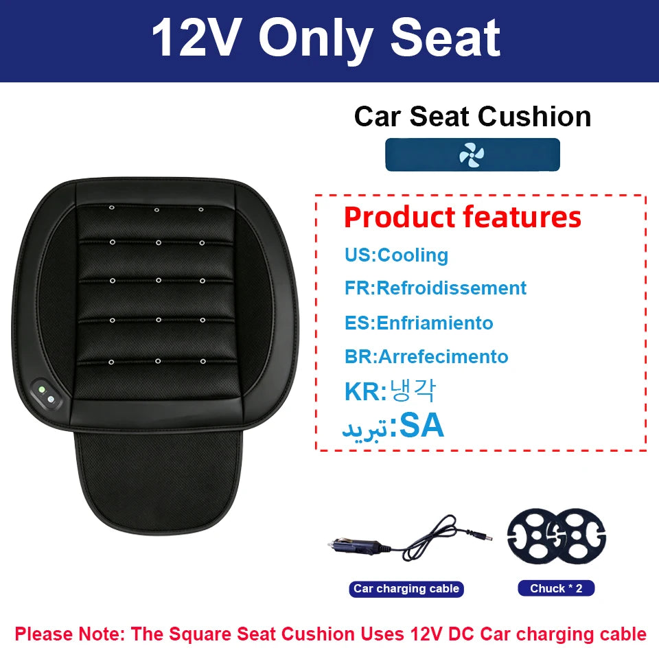 USB Car Seat Cooling Cushion – 3-Speed Fan Ventilated Full Back Seat Pad for Summer