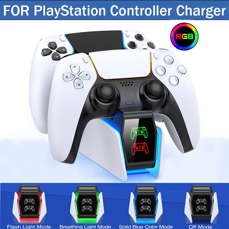 RGB Dual Fast Charger Docking Station for PS5 Controllers – RGB Indicator, Charging Stand for PS5 Gamepad