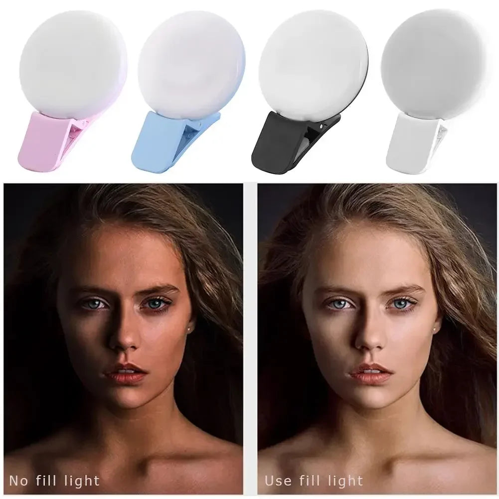 Rapuntek™ Mini Clip-On LED Selfie Ring Light – 3-Level Dimming Fill Light for Phone, Makeup & Video Calls