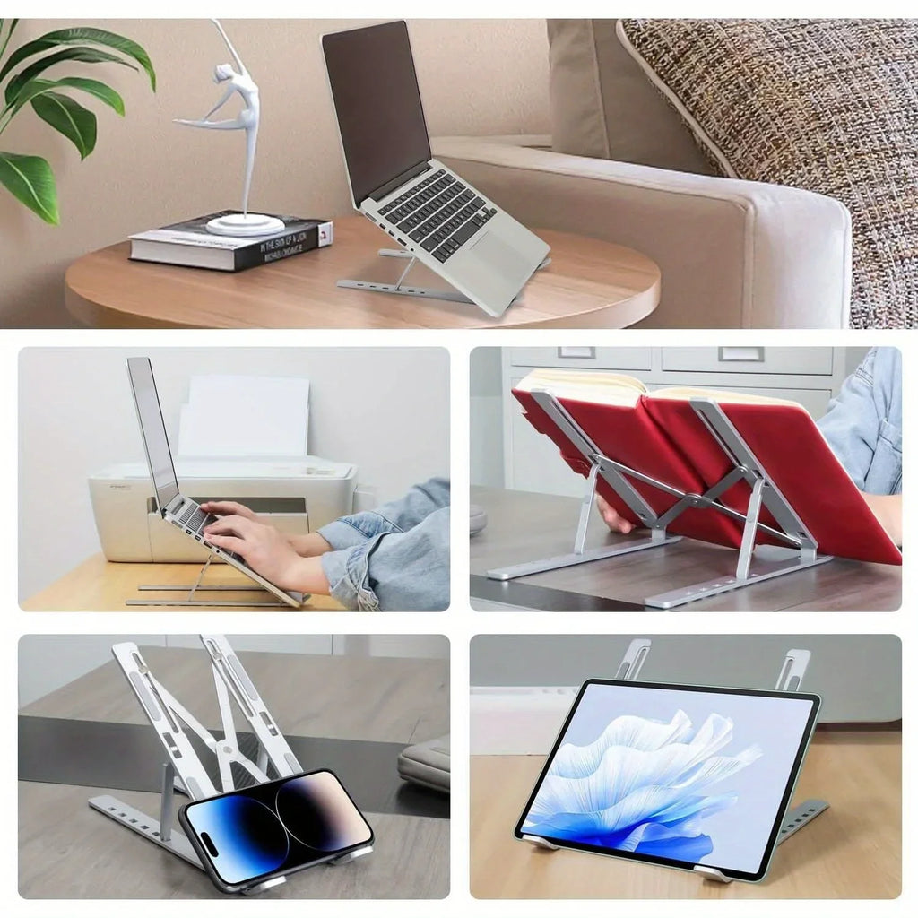 Adjustable Aluminium Laptop Stand – 6-Level Height, Foldable & Portable for 8–16" Laptops with Enhanced Ventilation