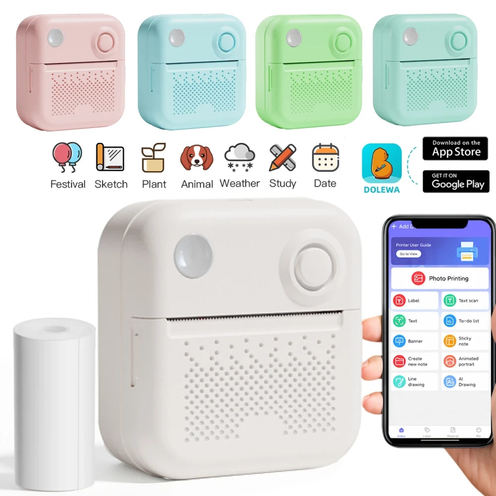 Dolewa D3 Mini Portable Thermal Printer — Bluetooth, Label & Photo Printing, No Ink Required