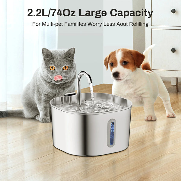 2.2L Stainless Steel Cat Water Fountain with Viewing Window