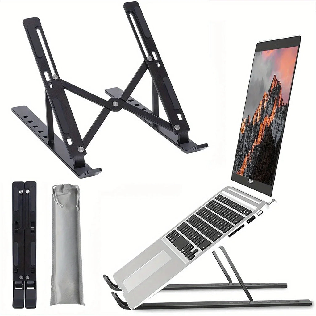 Adjustable Aluminium Laptop Stand – 6-Level Height, Foldable & Portable for 8–16" Laptops with Enhanced Ventilation