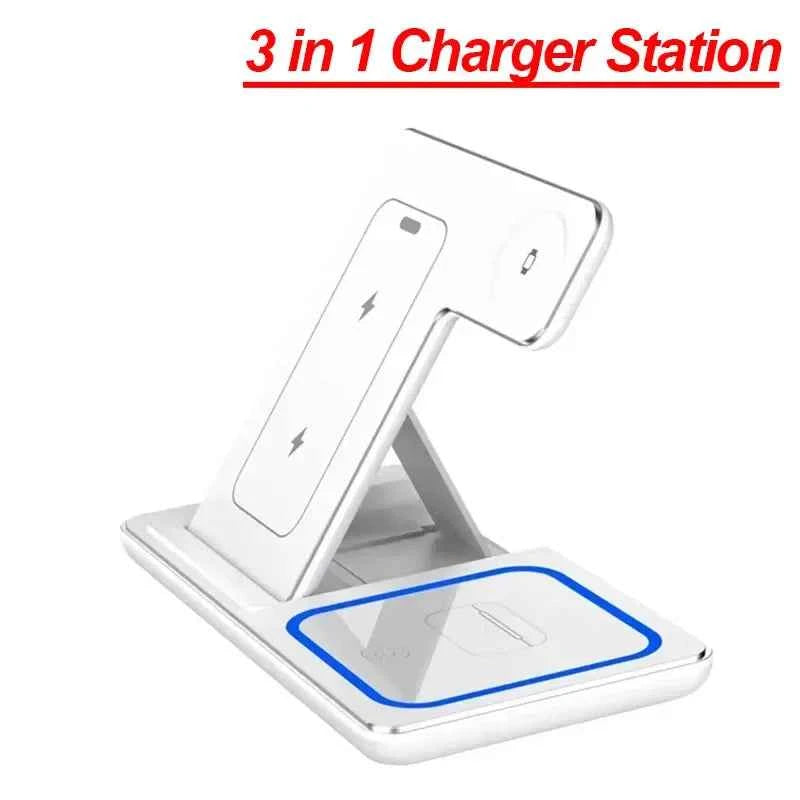 Foldable 3-in-1 Wireless Charging Station – Fast Charger Stand for iPhone 17/16/15/14/13/12, iWatch & AirPods Pro