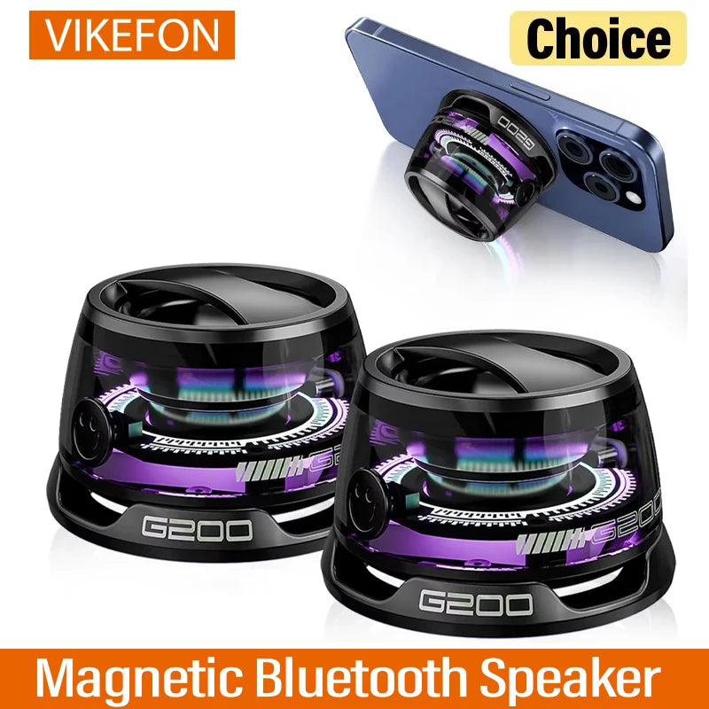 Outdoor Magnetic Bluetooth Speaker – Portable Mini Travel Stereo with RGB Light & Phone Holder for iOS & Android