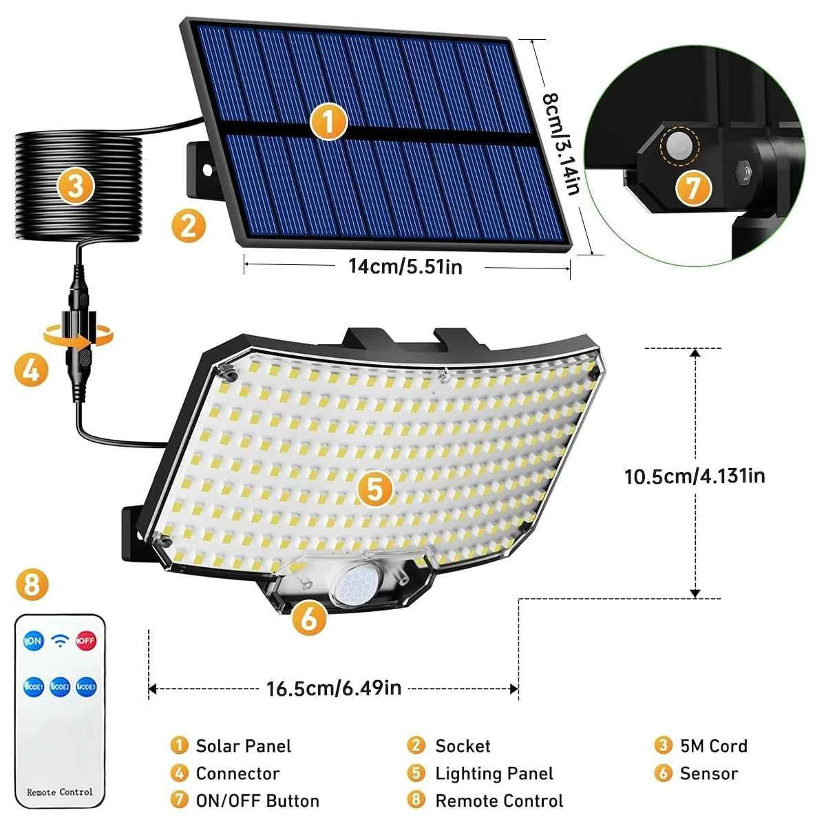Solar Security Flood Light | 234 LED, 3 Modes, Motion Sensor, Remote, IP65