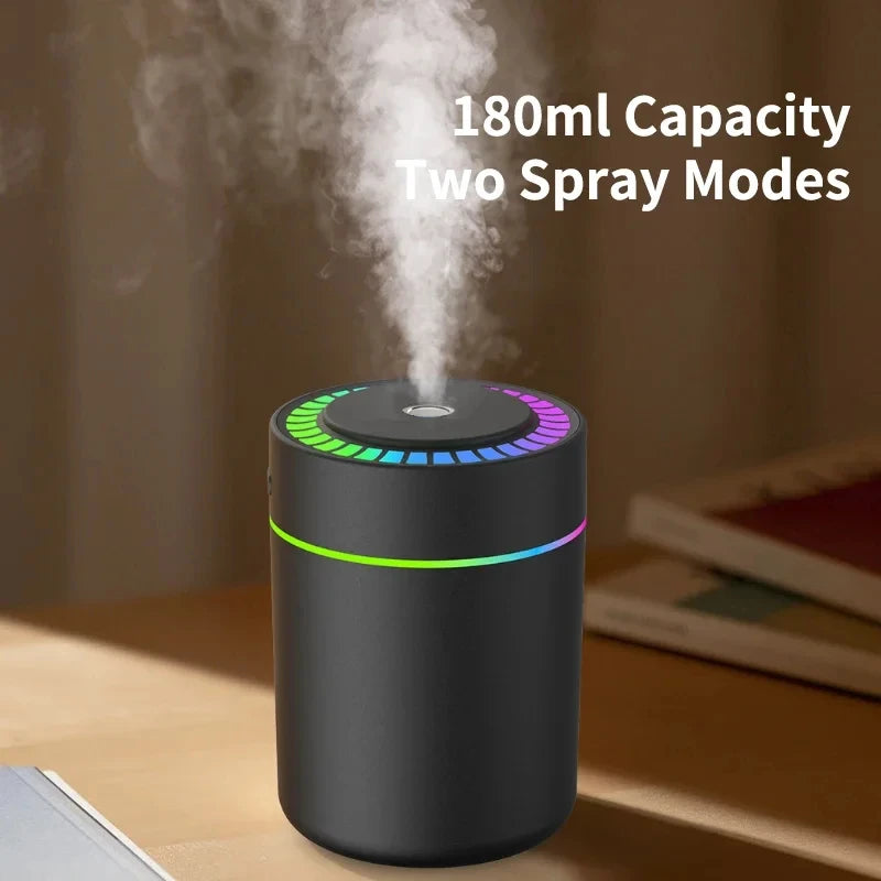 Mini USB Air Humidifier & Aroma Diffuser – 180ml, Essential Oil, Mist Maker for Car, Home & Bedroom