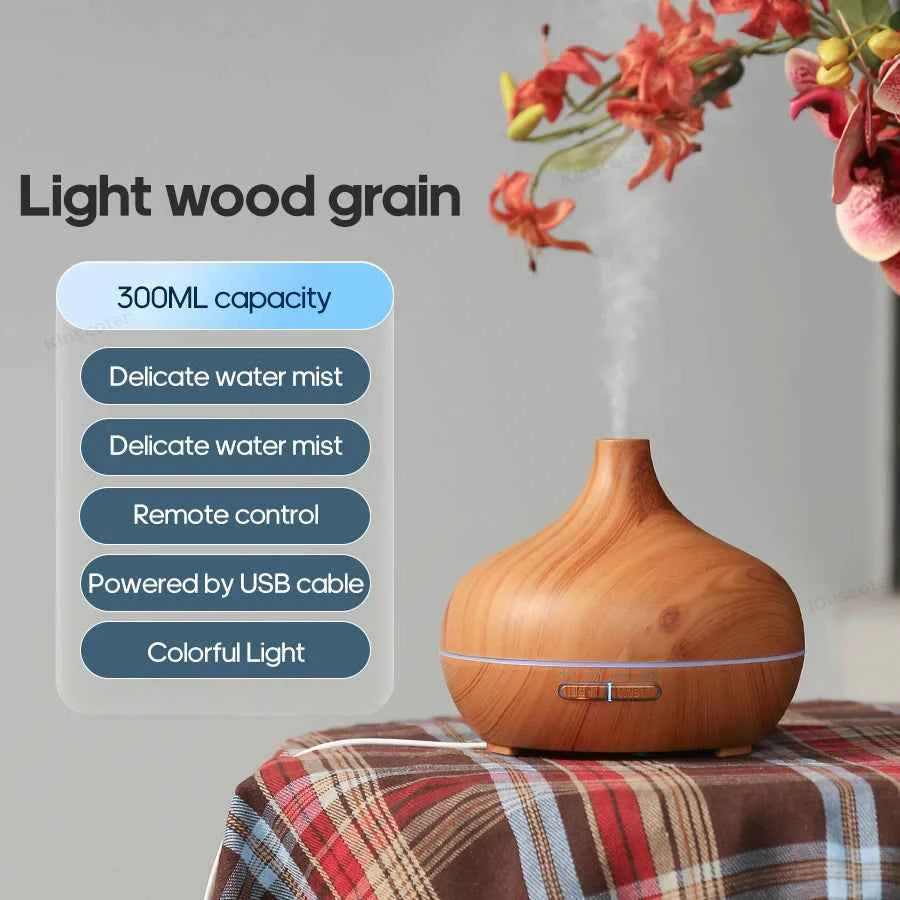 Rapuntek™ Wood Grain Aromatherapy Diffuser – USB Humidifier & Air Purifier with Essential Oil Set for Desk & Home