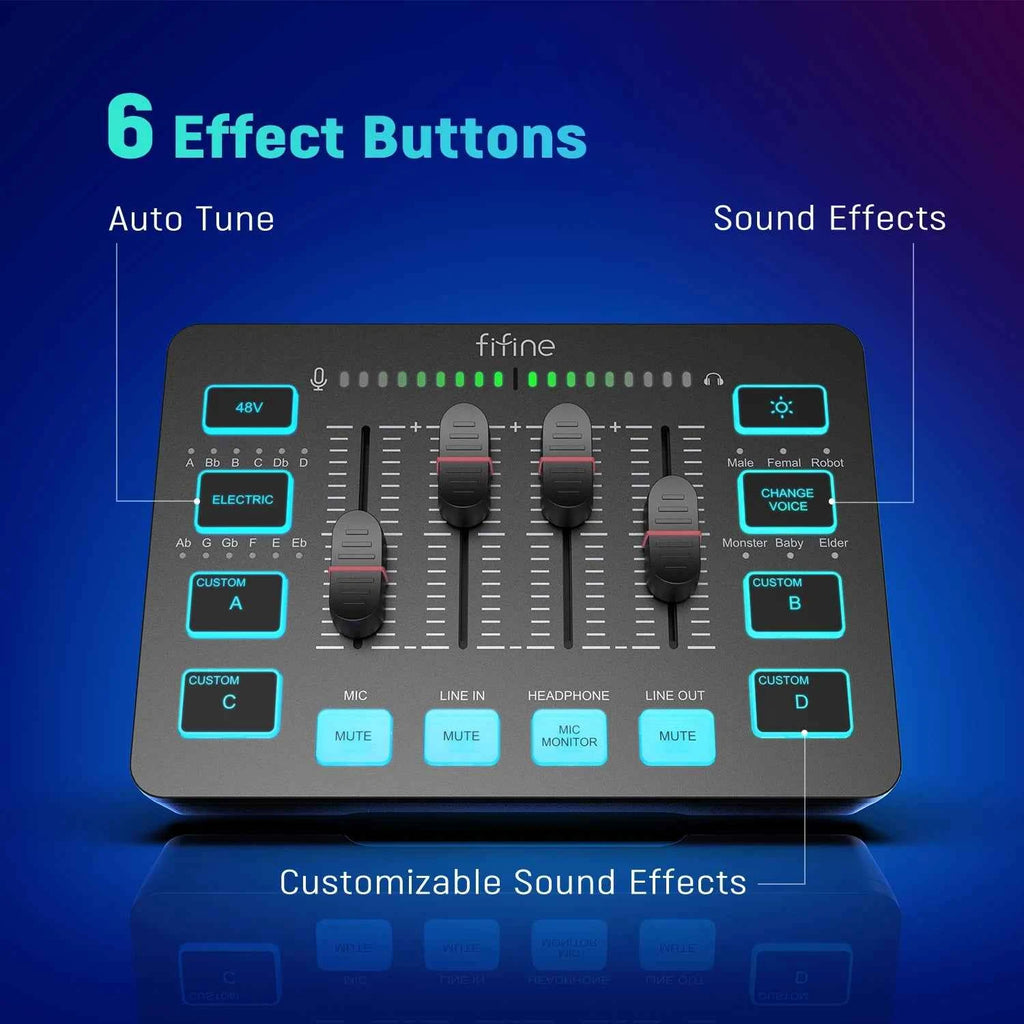 FIFINE SC3 Gaming Audio Mixer | 4-Channel RGB Streaming Mixer with XLR Input