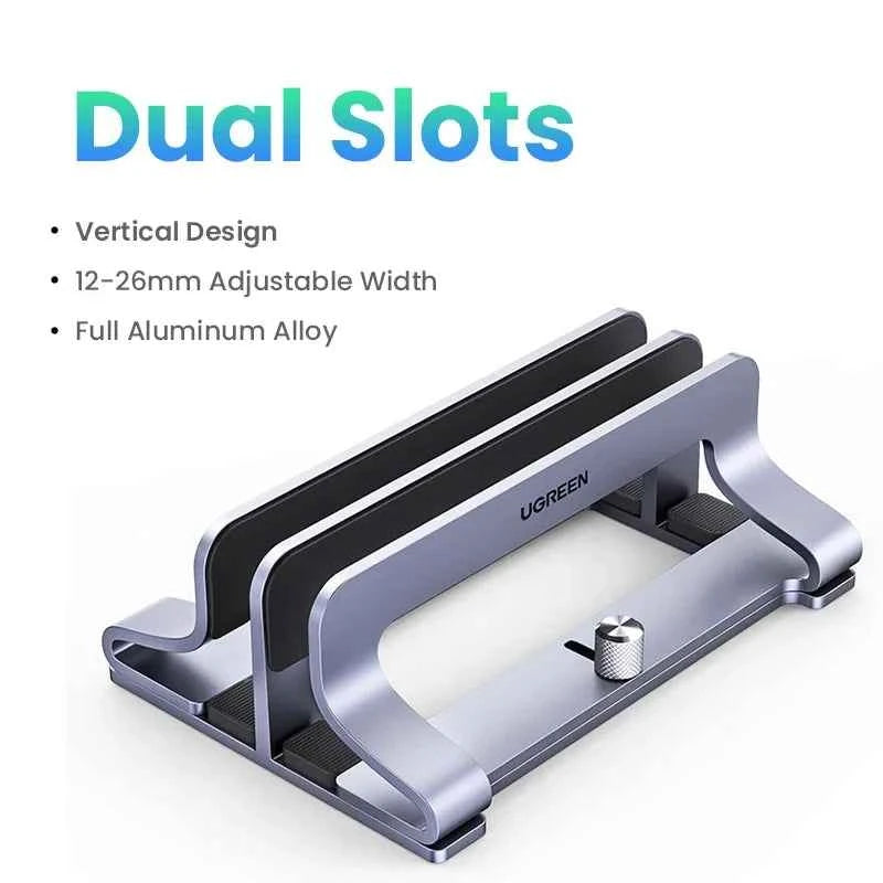 UGREEN Vertical Laptop Stand – Triple Slot Aluminium Holder for MacBook Air/Pro, iPad & Phone | Desk Organiser