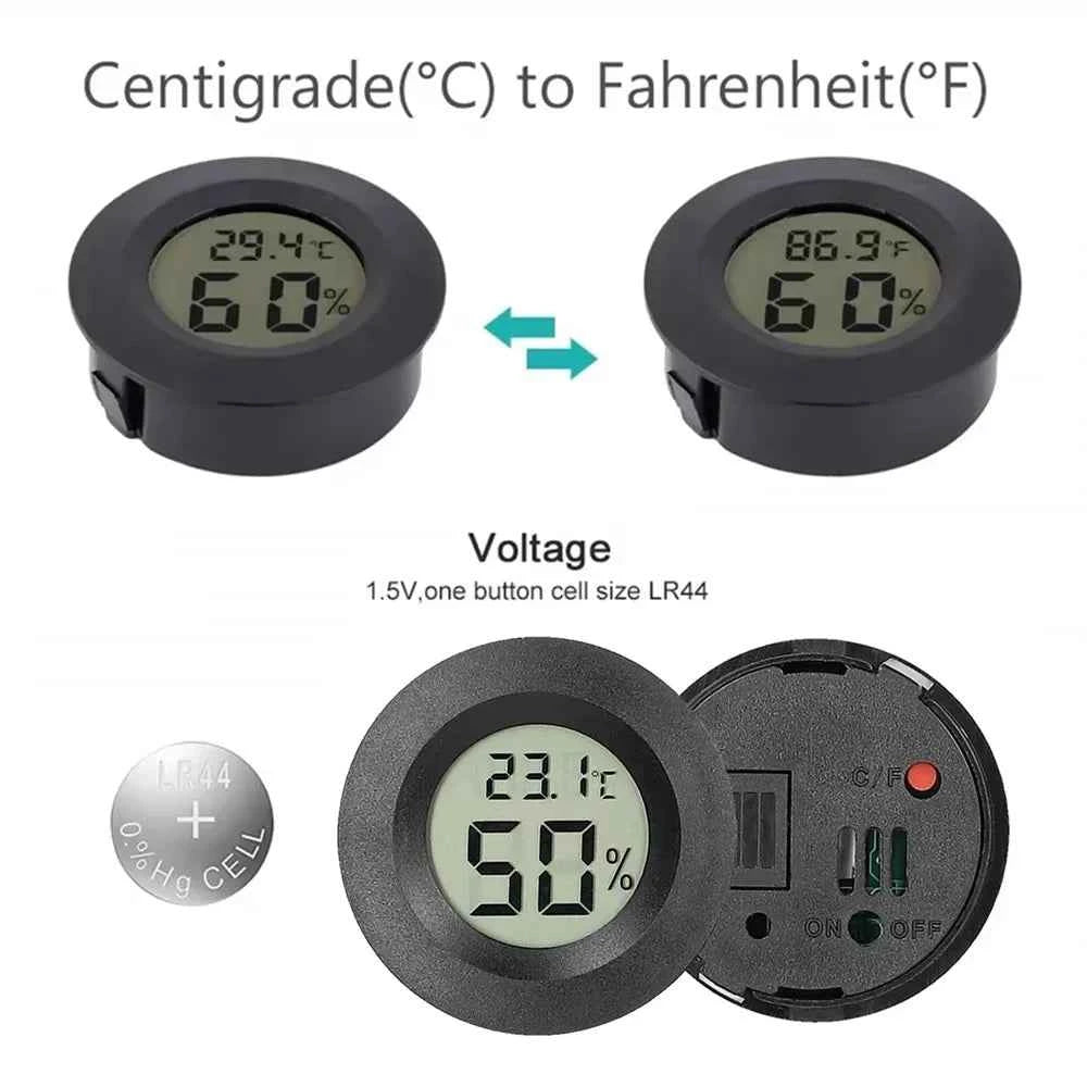 Round Digital LCD Thermometer Hygrometer – Temperature & Humidity Meter for Car, Home & Pet Box