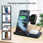 Foldable 3-in-1 Wireless Charging Station – Fast Charger Stand for iPhone 17/16/15/14/13/12, iWatch & AirPods Pro