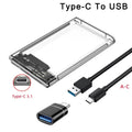2.5" SSD & HDD Enclosure – Transparent USB 3.0 / Type-C External Hard Drive Case, Tool-Free