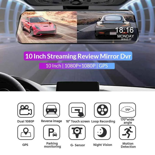 10-Inch Dual 1080P Car DVR Rearview Mirror – Touch Screen Front & Rear Night Vision Dash Cam