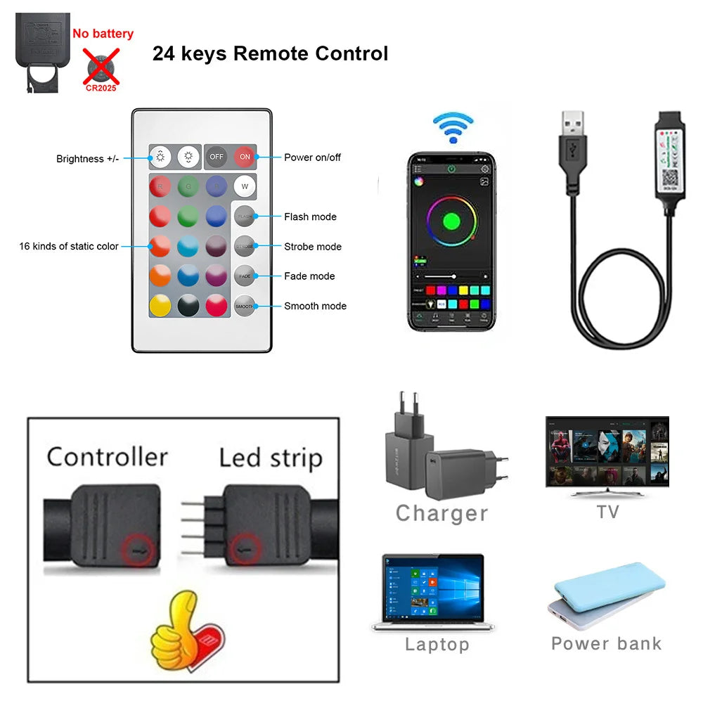 USB 5V RGB LED TV Backlight – App Control Flexible Ribbon Tape 5050 30 LEDs/m for TV, Bedroom & Room Decor