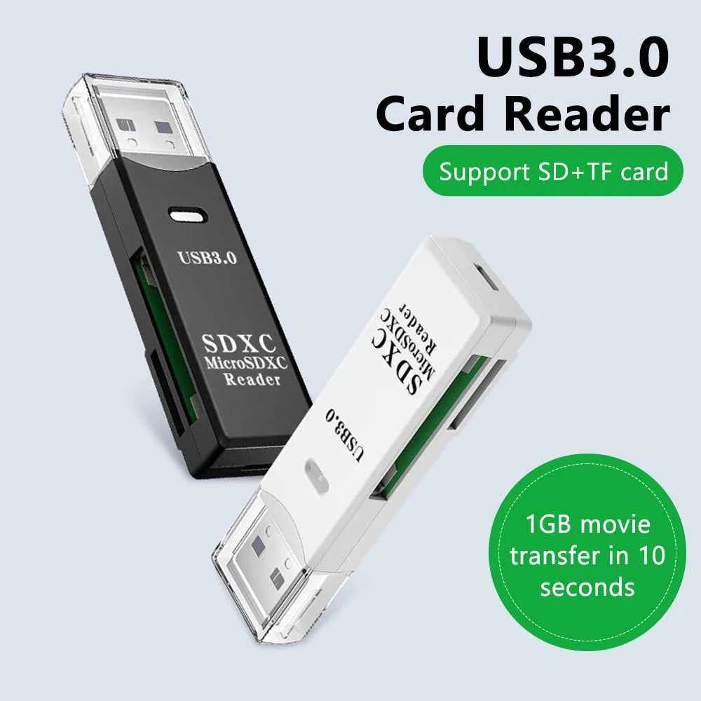 2-in-1 USB 3.0 Card Reader – High-Speed TF & SD Memory Card Adapter for PC & Laptop