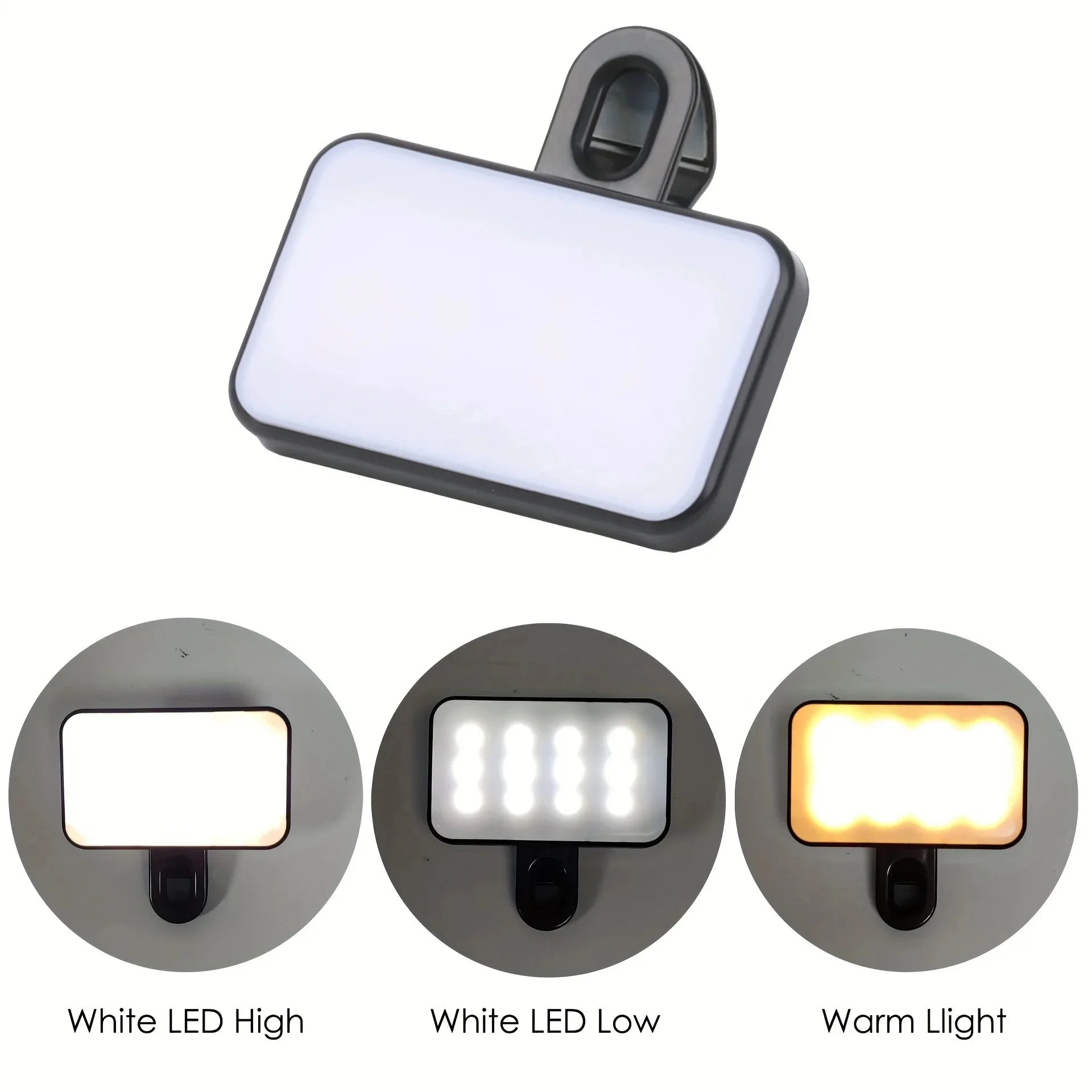 Portable Mini Selfie Fill Light – Rechargeable Clip-On LED with 3 Brightness Modes for Phone, Makeup & Video Calls