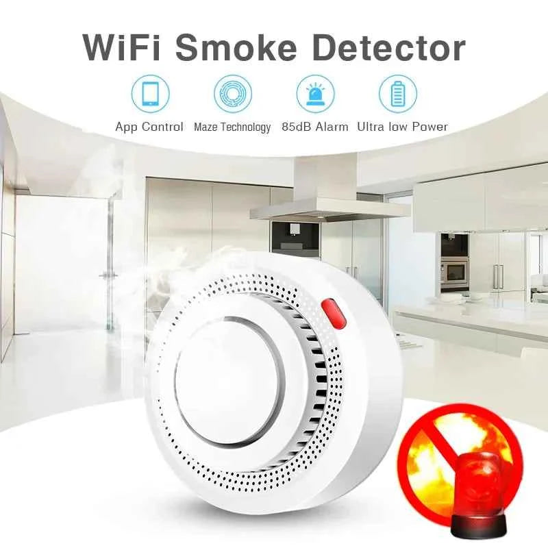 Tuya WiFi Smart Smoke Detector 2-Pack | 85dB Alarm, App Alerts, Alexa & Google