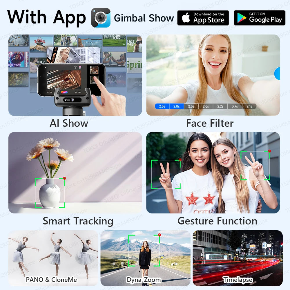 C22 AI Face Tracking Gimbal Stabiliser — 360° Rotation | Selfie Stick & Tripod | Phone & Camera