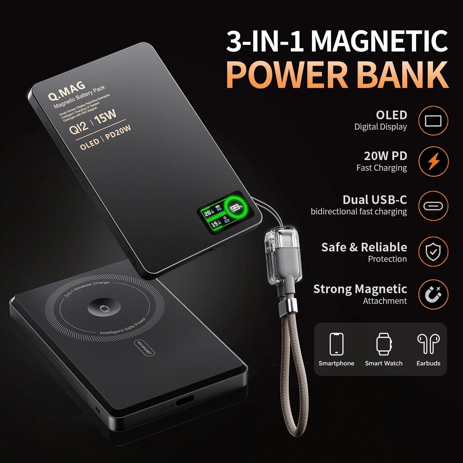 Wireless Magnetic Power Bank – Fast Charging Portable Battery for iPhone 12–17 Pro Max, Apple Watch & AirPods | 5000/10000mAh