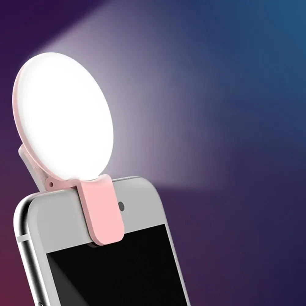 Rapuntek™ Mini Clip-On LED Selfie Ring Light – 3-Level Dimming Fill Light for Phone, Makeup & Video Calls
