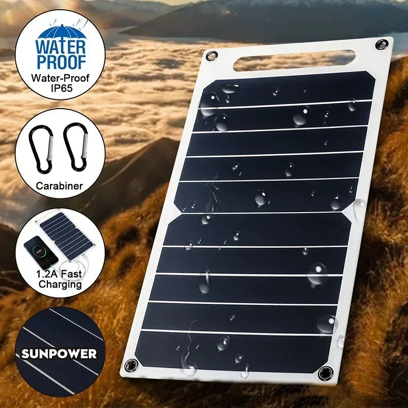 30W Waterproof Solar Charging Panel – 6.8V Portable USB Power Supply for Camping, Hiking & Mobile Devices