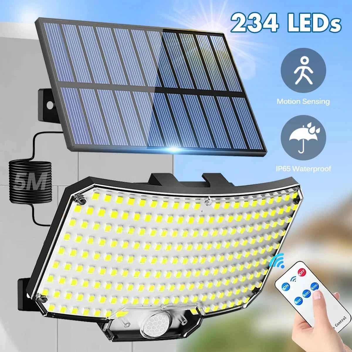 Solar Security Flood Light | 234 LED, 3 Modes, Motion Sensor, Remote, IP65