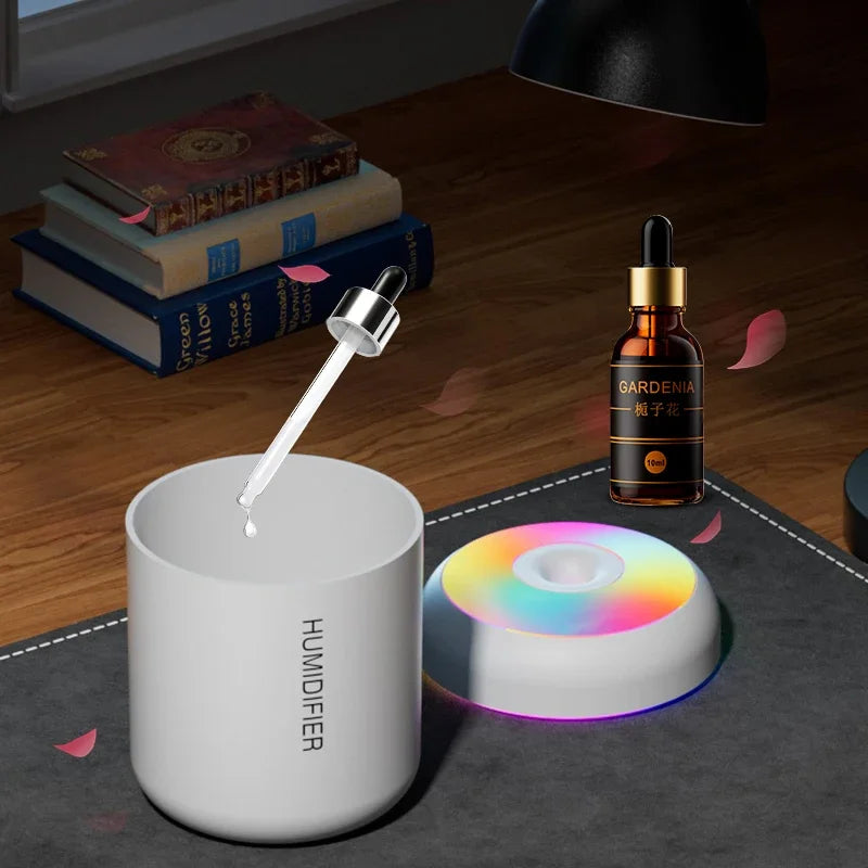 Rapuntek™ Mini USB Aroma Diffuser & Humidifier – 180ml Cool Mist with LED Mood Light for Car, Bedroom & Home
