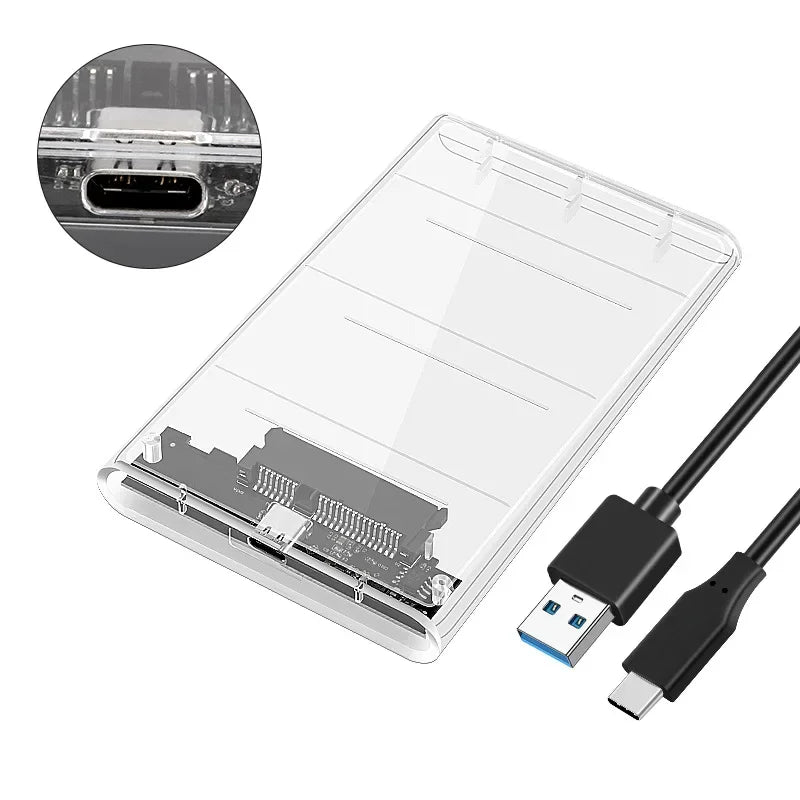 2.5" SSD & HDD Enclosure – Transparent USB 3.0 / Type-C External Hard Drive Case, Tool-Free