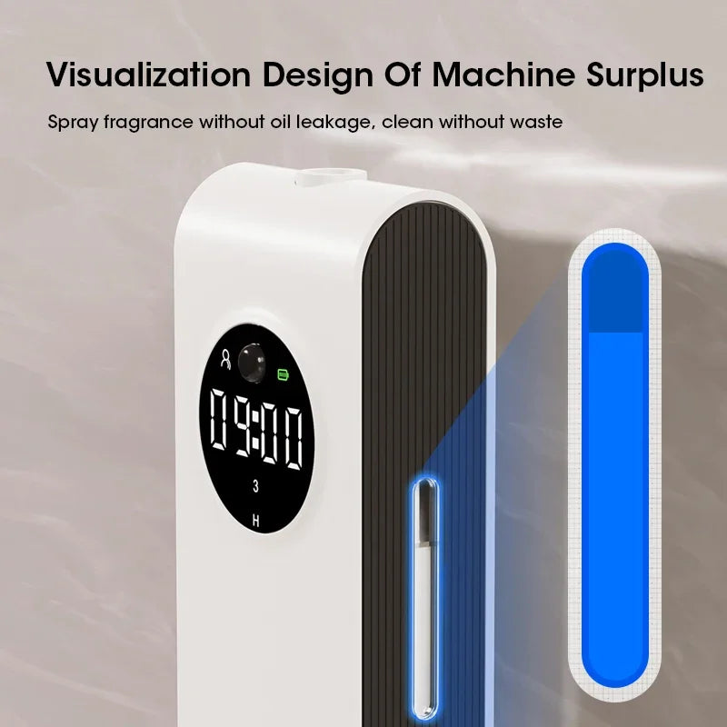 Rapuntek™ Wall-Mounted Automatic Sensor Fragrance Diffuser – USB Rechargeable with Clock | Home & Office Air Freshener