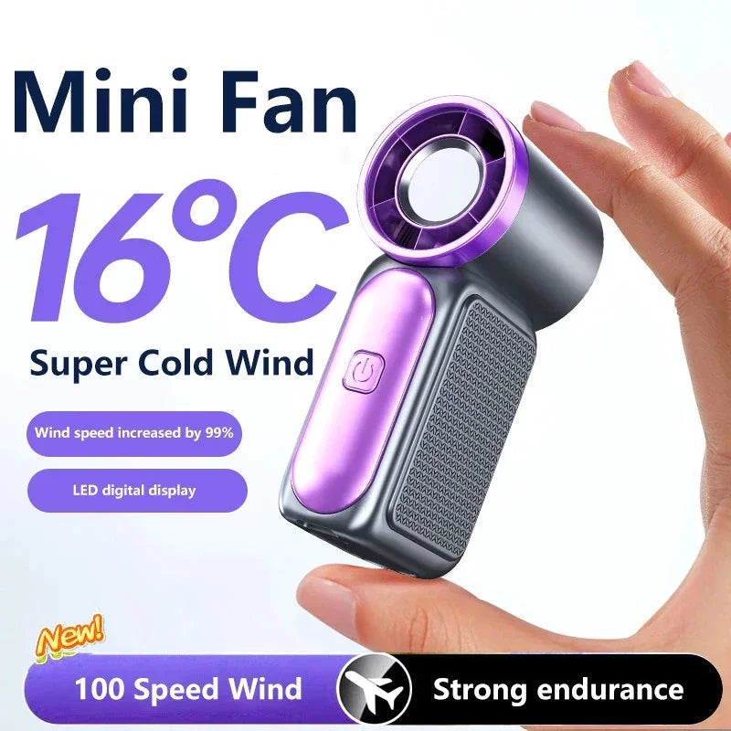 Mini Handheld Turbo Pocket Fan — 3600mAh, 6-Speed, LED Display for Outdoor & Travel