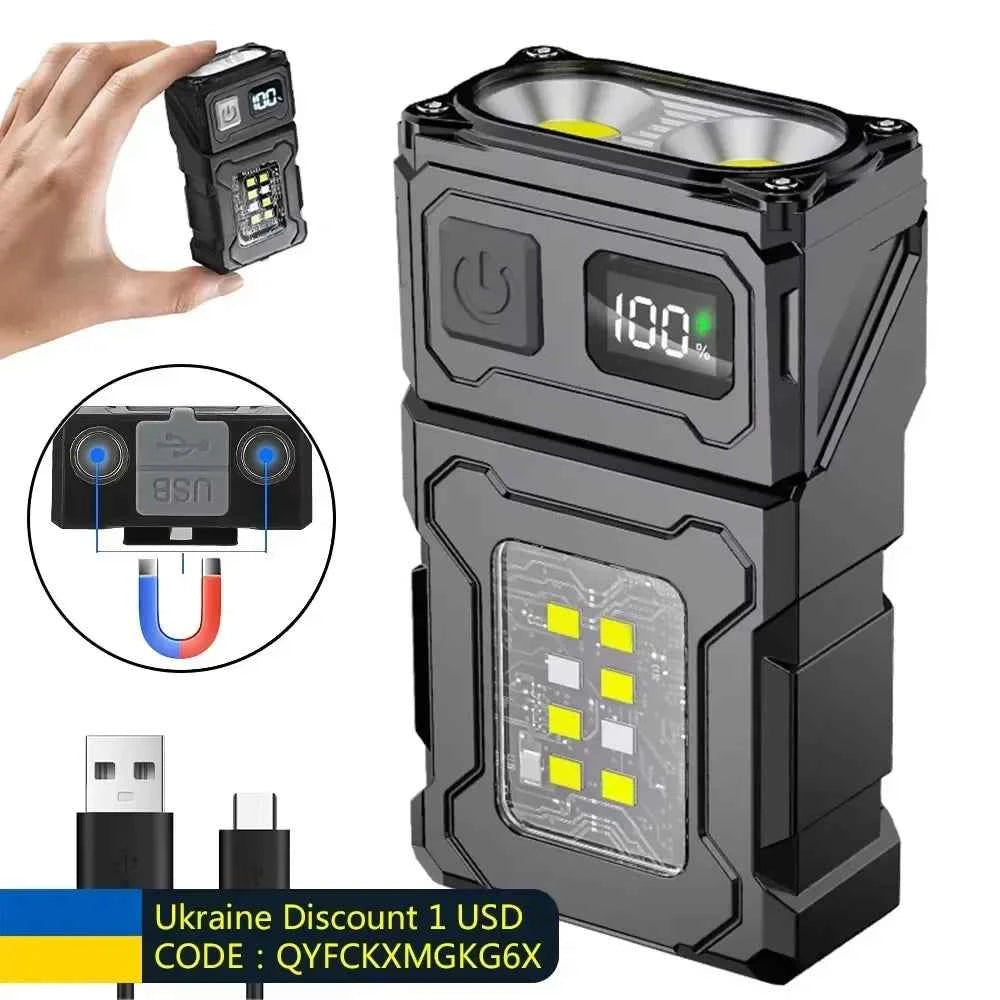 ESMARTER Mini USB Rechargeable LED Flashlight | 8 Modes, Magnetic Base, Power Bank