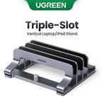 UGREEN Vertical Laptop Stand – Triple Slot Aluminium Holder for MacBook Air/Pro, iPad & Phone | Desk Organiser