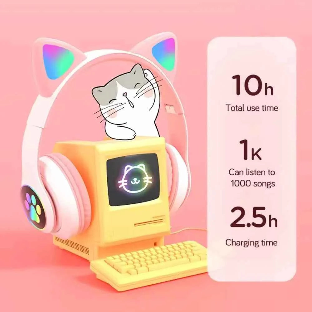 Cat Ear Bluetooth Headset with LED Lights | Wireless Kids Headphones with Microphone