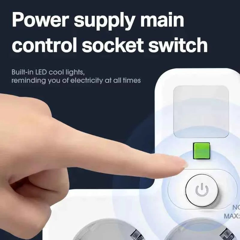 EU Power Strip | 4 AC Outlets, 2 USB + 1 Type-C, Individual Switches & Night Light
