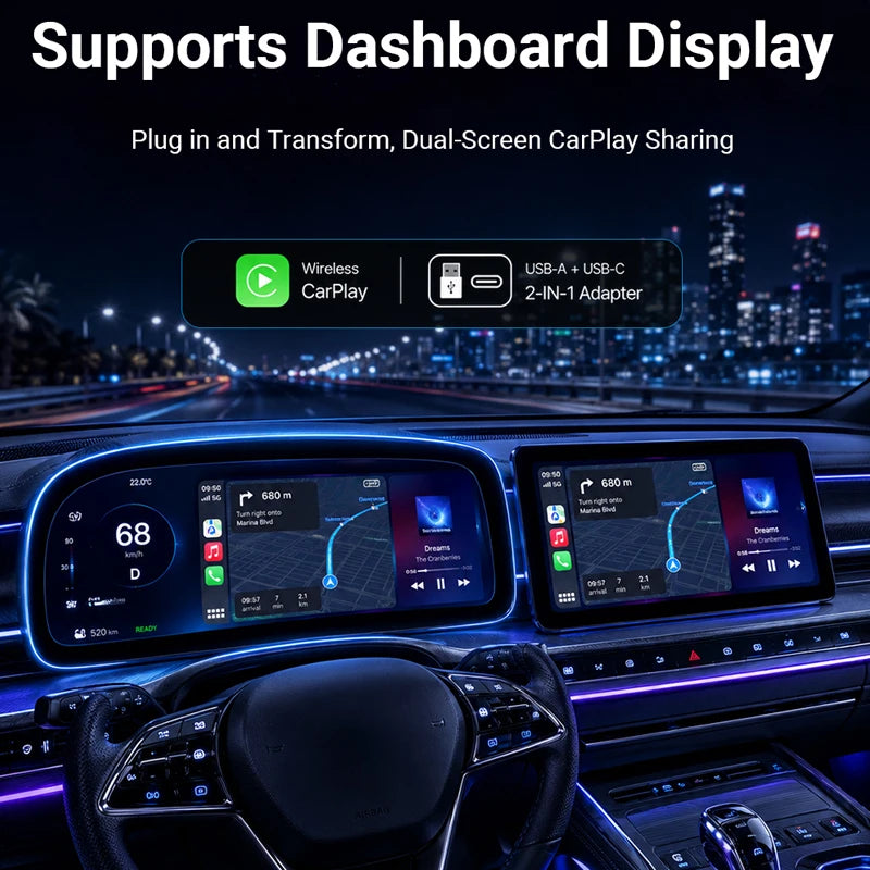 XUDA 2026 Mini Wireless Apple CarPlay & Android Auto Adapter with 5GHz Wi-Fi – Plug & Play for OEM Wired Systems