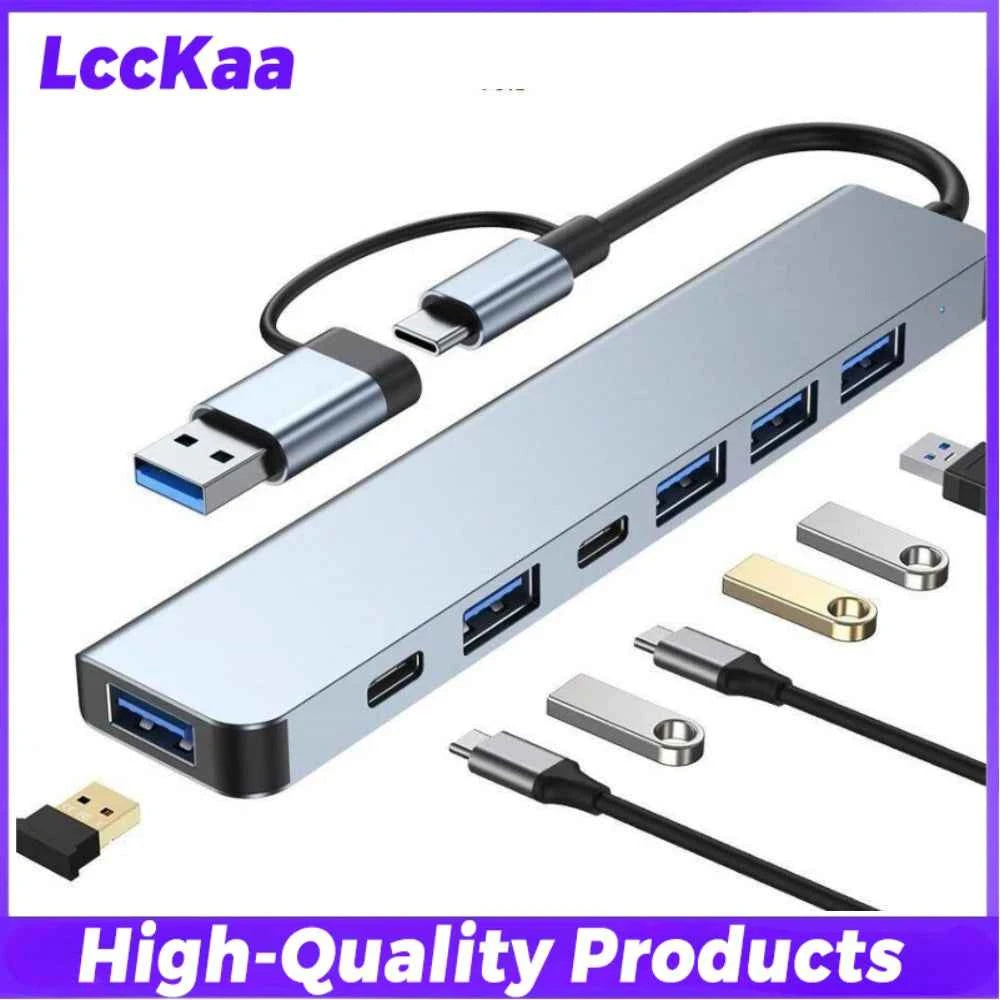 7-in-1 / 8-in-1 USB-C Hub Multiport Adapter – Type-C Splitter Dock with USB 3.0 Ports & Fast Data Transfer for Phone & Tablet